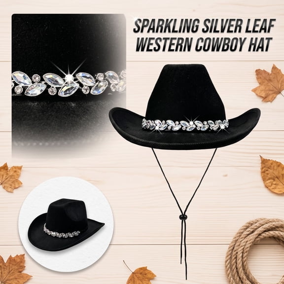 Western Cowboy Hat For Women and Men Wide Brim Glitter Cowboy Rolled up Hat With Rhinestone Felt Fedora Hats