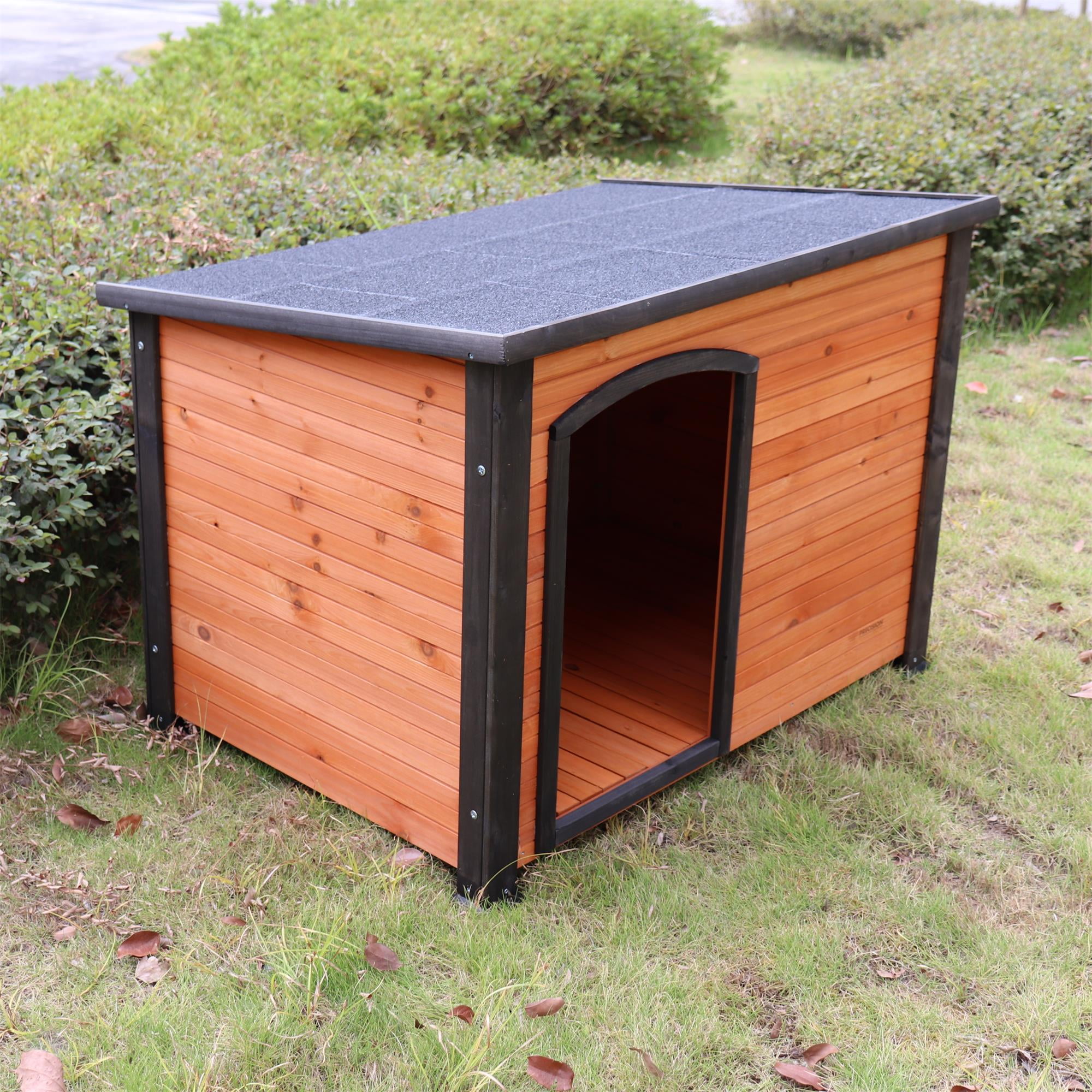 Pefilos 26.4" Width Outdoor Wooden Dog House for Medium Dogs with Raised Feet, Removable Floor Weatherproof Pet Cat House, Gold Pefilos 26.4" Width Outdoor Wooden Dog House for Medium Dogs with Raised Feet, Removable Floor Weatherproof Pet Cat House, Gold