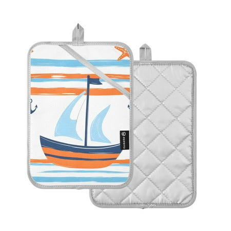 

Yayeee Pot Holders for Kitchen Heat Resistant with Pocket 7 x9.8 Quilted Oven Pads Blue Nautical Pattern