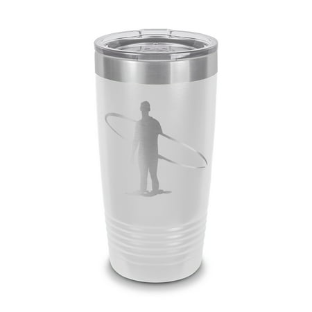 

Longboard Surfer Tumbler 20 oz - Laser Engraved w/ Clear Lid - Stainless Steel - Vacuum Insulated - Double Walled - Travel Mug - surf surfing outdoors ocean - White