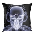 thumbnail image 1 of RYLABLUE Housse de Coussin Musique Squelette X Ray Dj Homme Portant des Écouteurs avec Activité Électrique dans la Tête Noir Rave, 1 of 1