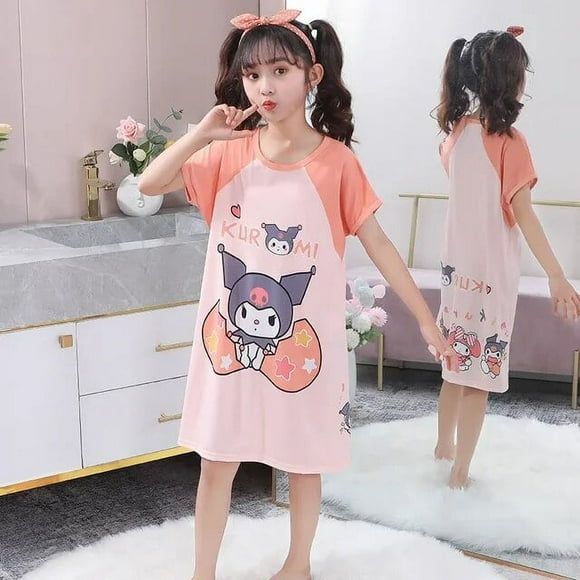 Sanrio Hello Kitty Nightdress Dessin Animé Enfants Vêtements Été Fille Pyjama Manches Courtes Chemise de Nuit T-shirt Casual Mignon Homewear