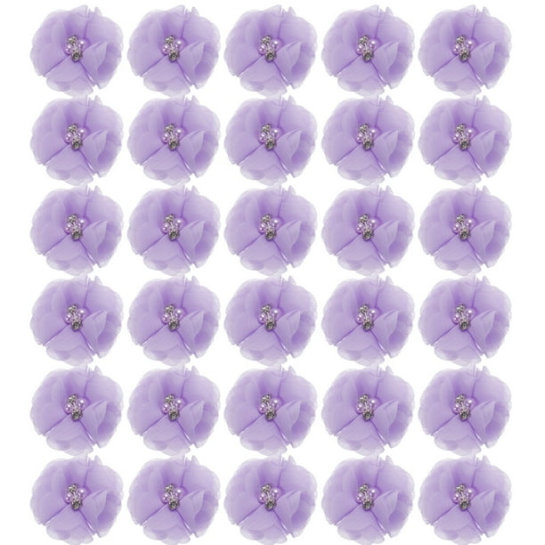 Cabezas de flores de chiffon de imitación de strass Uxcell, flores falsas moradas claras de 2 pulgadas, paquete de 30