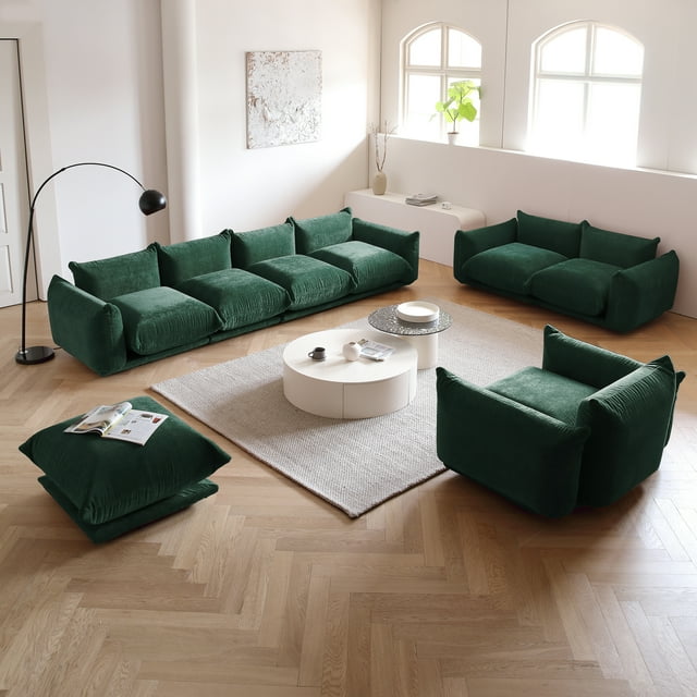 bokifol Canapé 4 Places et Causeuse avec Ottoman et Accoudoir Simple, Ensembles de Canapé 4 Pcs pour Salon, Canapés Sectionnels Modulaires pour Salon, Vert