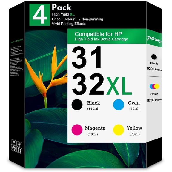 31 32XL Ink Bottle Set, Smart Tank 5000 5101 7602 570 651 Ink Refill Compatible for HP 31 Ink 32XL Black Ink Bottle Set for Smart Tank 5000 5101 7602 570 651 6001 7001 7301 Printers (4 Pack)
