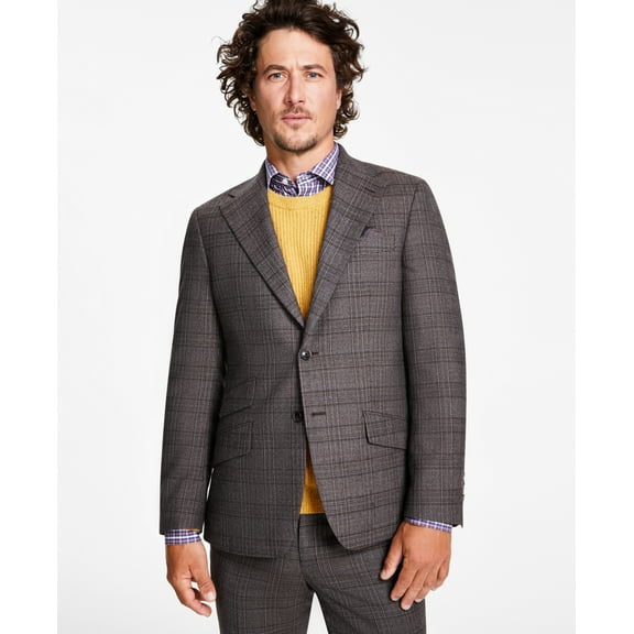 Tallia Men’s Slim-Fit Stretch Plaid Suit Jacket, Brown, 42S