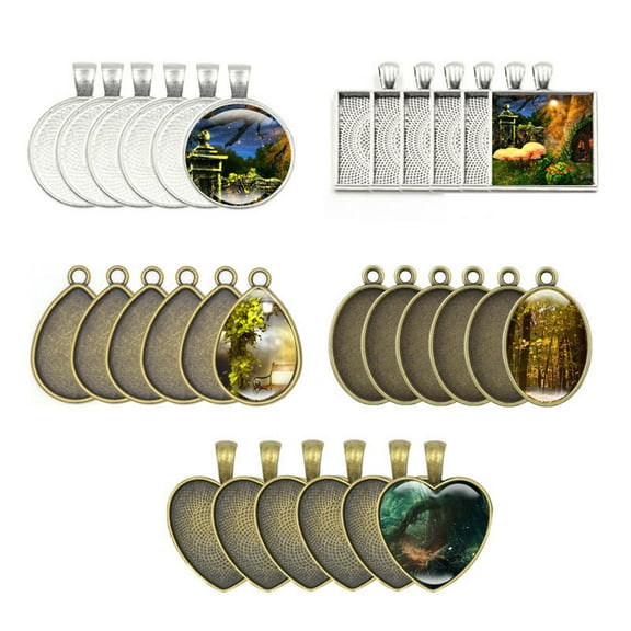 60Pieces Settings Trays Pendant Blanks Cabochon Trays Pendant Blanks for Jewelry