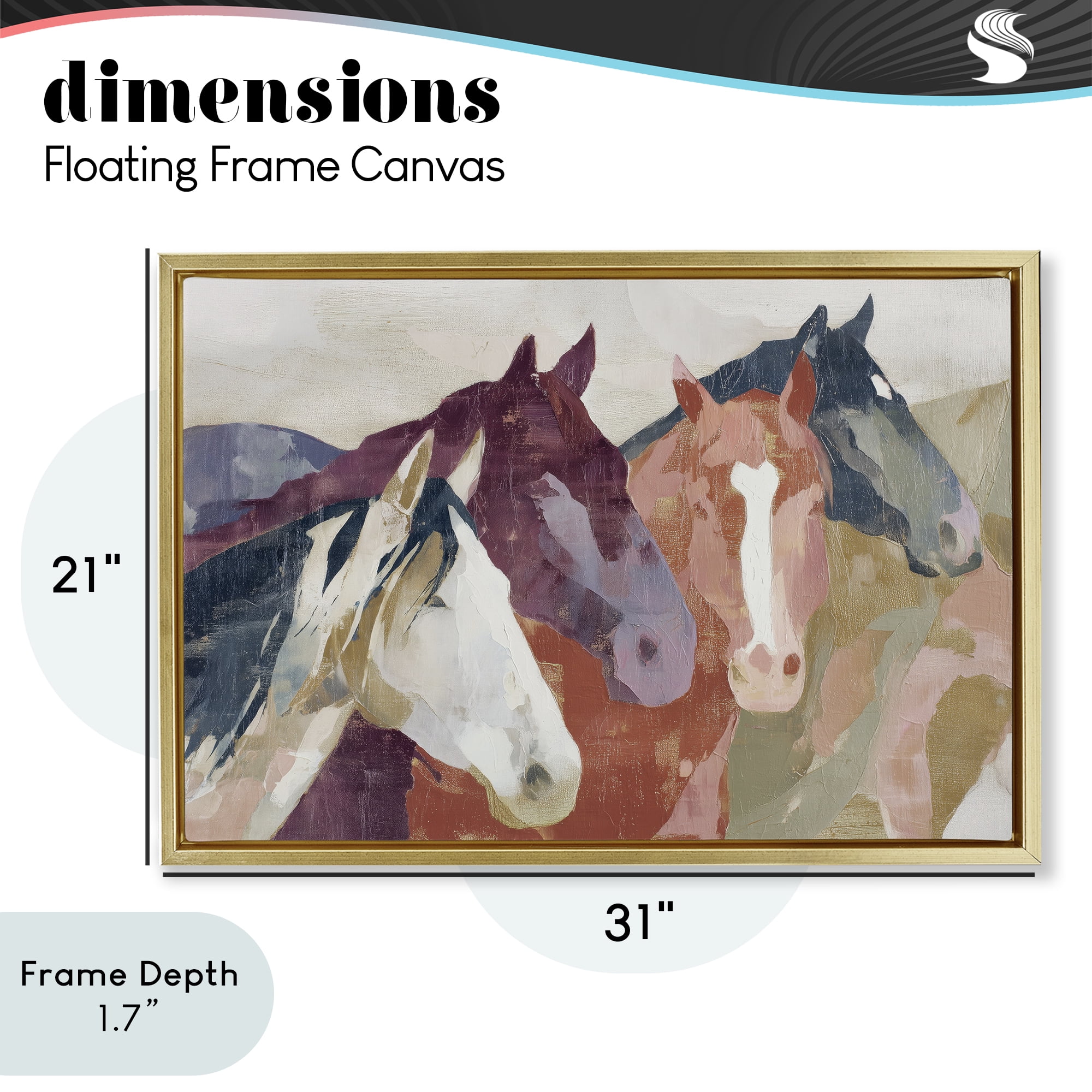 Stupell Industries Calm Horses Abstraction Gold Framed Floater Canvas Wall Art, design by Chromatic Storm Studio