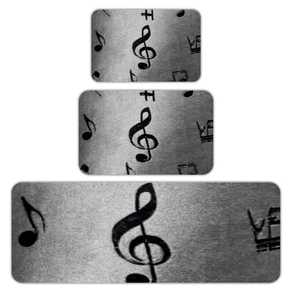 RKSupls Kitchen Rug Set 3 Piece Anti-Slip Flannel Floor Mats, Music Notes Pattern Washable Absorbent Runner Mats for Kitchen Bathroom Home Decor