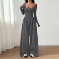 thumbnail image 6 of Long Sleeve Jumpsuit for Women Ruched One Piece Wide Leg Jumpsuit Baggy Square Neck Workout Romper with Pockets, L, 6 of 6