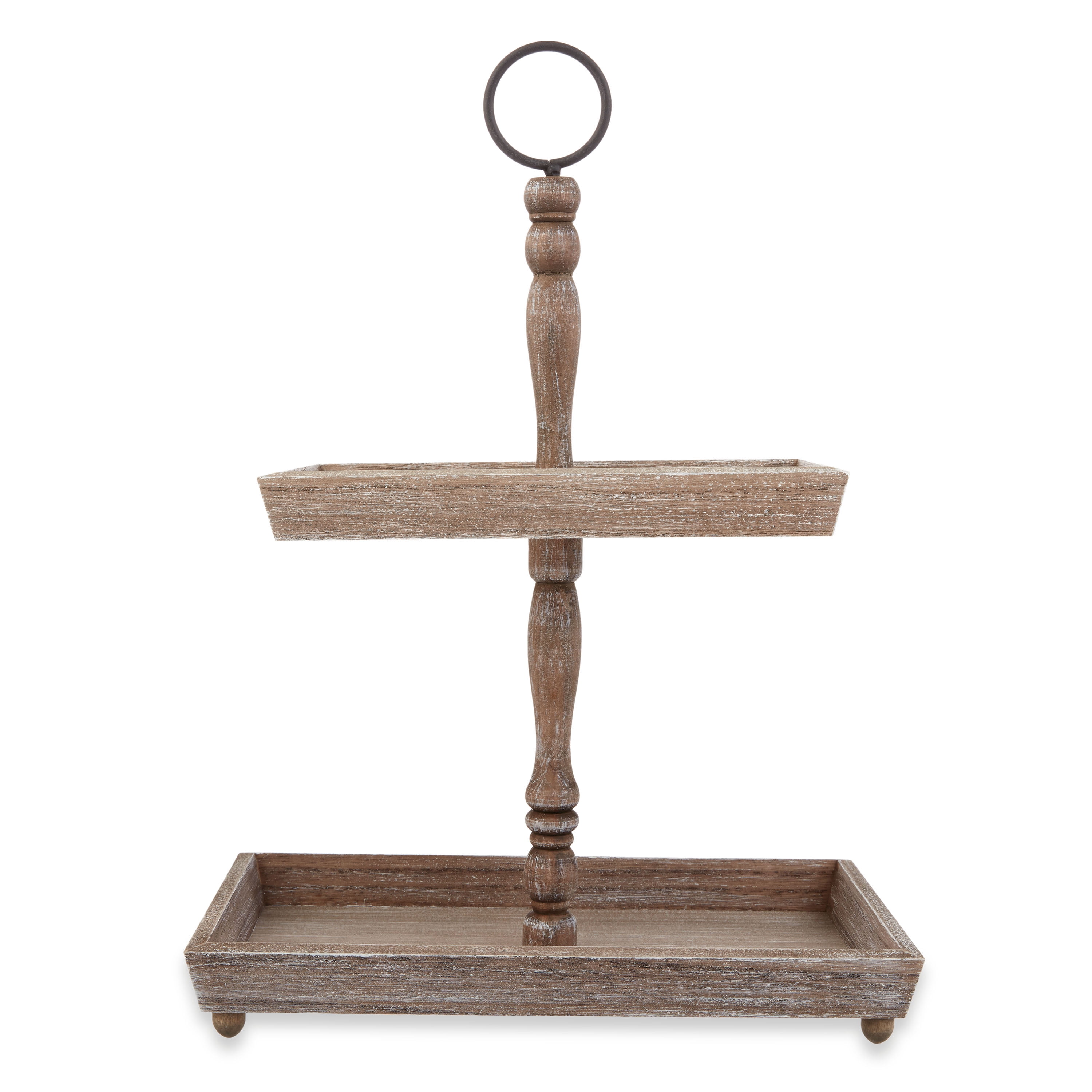 Holiday Time Brown Square Tiered Wood Tray Decor