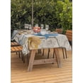 thumbnail image 3 of Outdoor Tablecloth with Umbrella Hole for Patio/Picnic/Party/Camping, Blue Yellow Tulips Waterproof Table Cloth Rectangle Table Cover Washable, Retro Farmhouse Flower Barn Doors Wooden (60"x 120"), 3 of 8