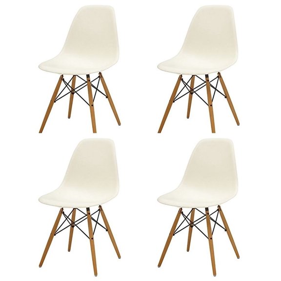 Eiffel Dining Chair with Wood Base - Cream