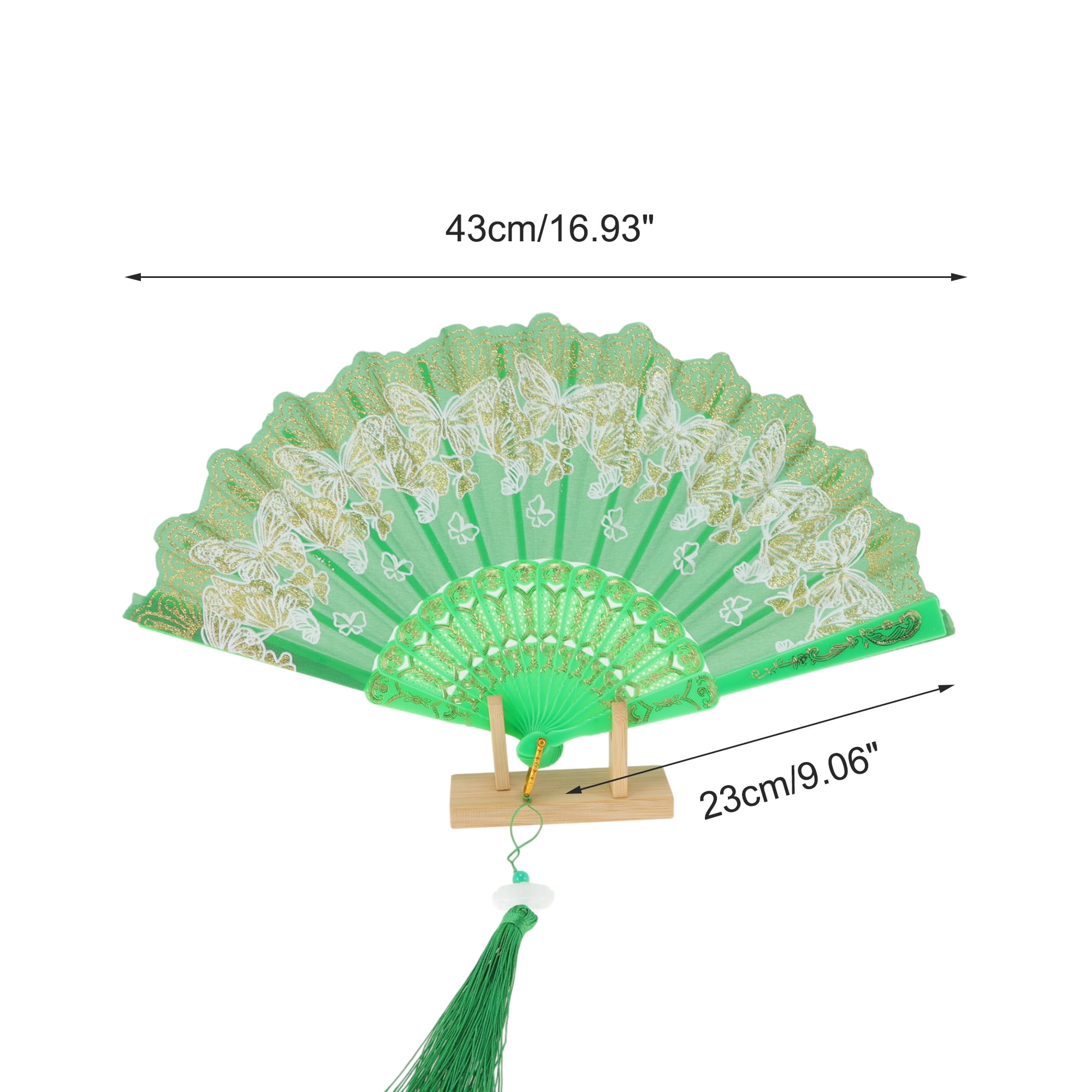 Unique Bargains Elegant Butterfly With Tassel Folding Fan 1PC Green