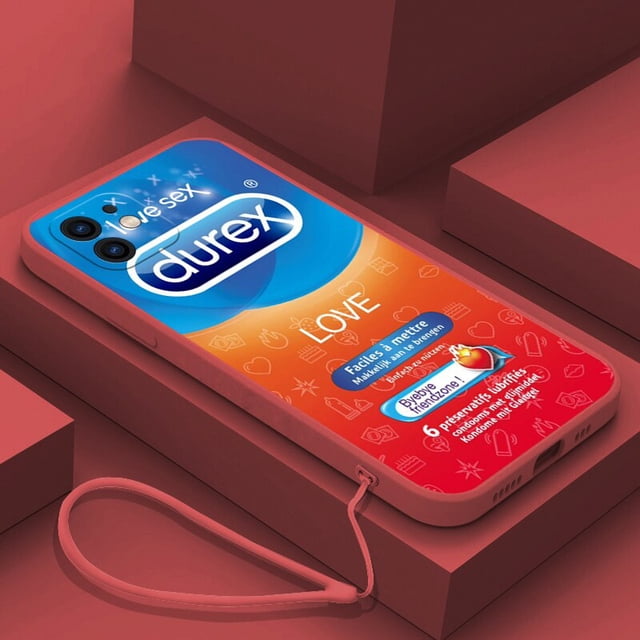 Funda de teléfono con diseño de caja de condón Sexy para iPhone 14, 13, 12, 11 Pro Max, Mini, X, XR, XS, MAX, SE20, 8, 7 Plus, con correa de mano Fivean unisex