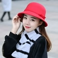 thumbnail image 5 of TELOLY Wide Brim Round Dome Warm Woolen Hat Women Autumn Winter Elegant Bowknot Decor Felt Fedora Hat Daily Wear Beige, 5 of 7