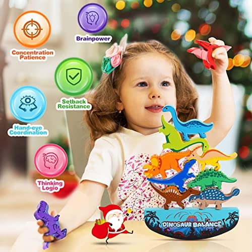 Dinosaur Toys for Kids 3-5: Juguetes Montessori apilables de madera para 3-7 años Juego de IPOURUP IPOURUP