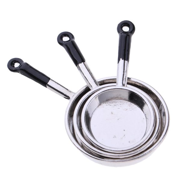 Potes y sartenes Macarena Utensilios de cocina de la casa de muñecas 3 Piezas plata