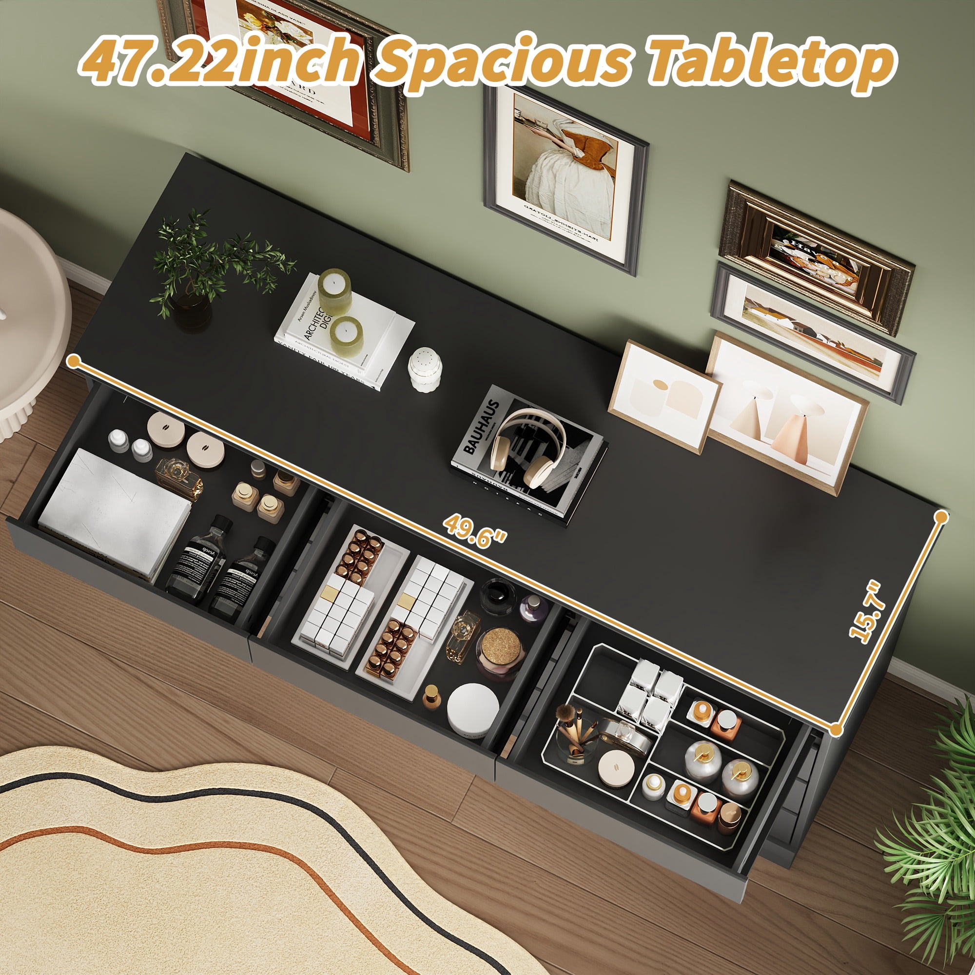 9 Drawer Dresser, Black Chest of Deep Drawers, Modern Dressers with Storage, Large Drawer Organizer for Bedroom, Living Room, Handless Design, Black