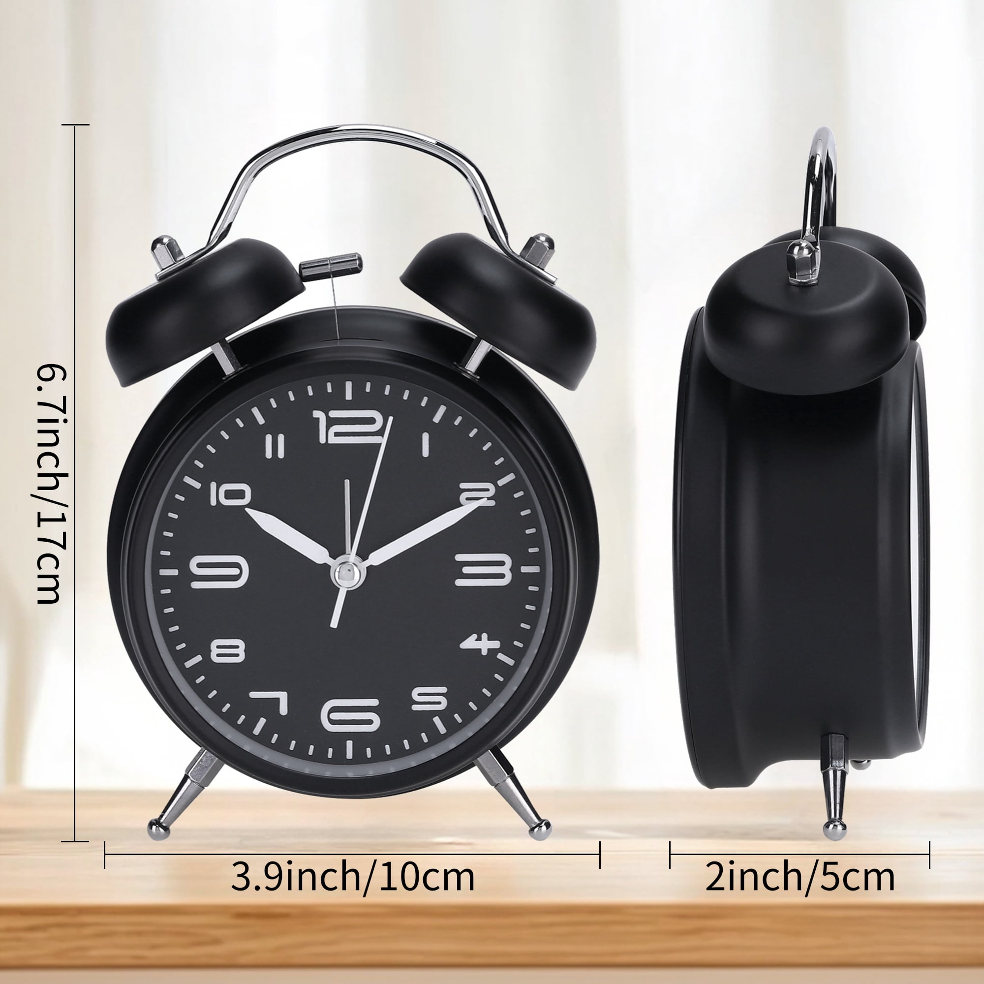 Unique Bargains Old Fashioned Loud Alarm Clock with Night Light Black