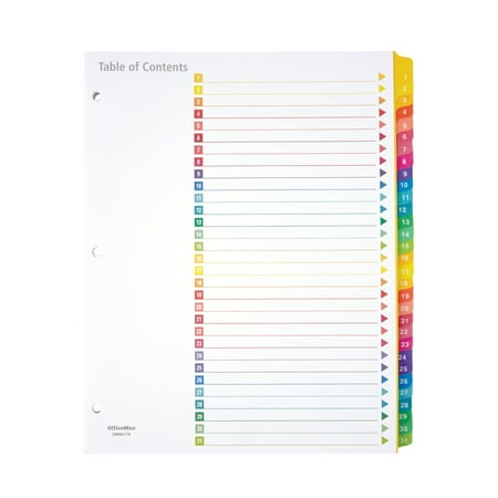UPC: 0735854147075 | Office Depot Table Of Contents Customizable Index With Preprinted Tabs Assorted Colors Numbered 1-31 14707
