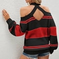 thumbnail image 4 of Top con cuello halter y hombros descubiertos a rayas,Camiseta con cuello halter y hombros descubiertos para mujer Top con cuello halter y hombros descubiertos para mujer Suéter con hombros descubiertos Rendimiento de gama alta, 4 of 6