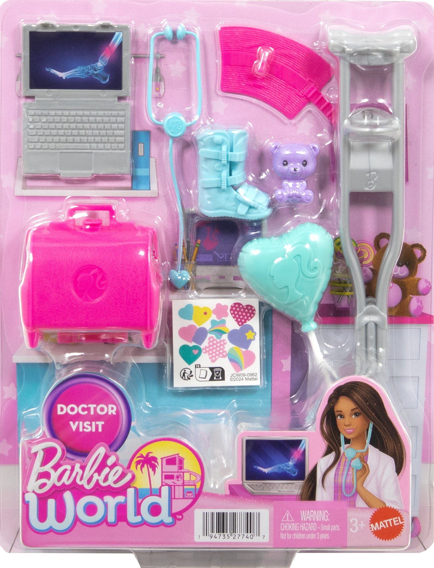 Barbie World Toy Doctor Set with Doll 10 Accessories Including Medical Bag, Crutches, Cast, & More - Walmart Exclusive, Ages 3+