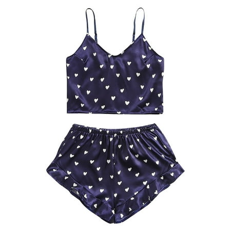 

Women s Pajamas Sets Satin Pajamas for Women Heart Printed Camisole Pajamas Ruffled Flounce Shorts Lingerie Zt133 Heart Pattern Suit Pajamas Blue M Plus Size Lingerie For Women Sexy Nightw10248