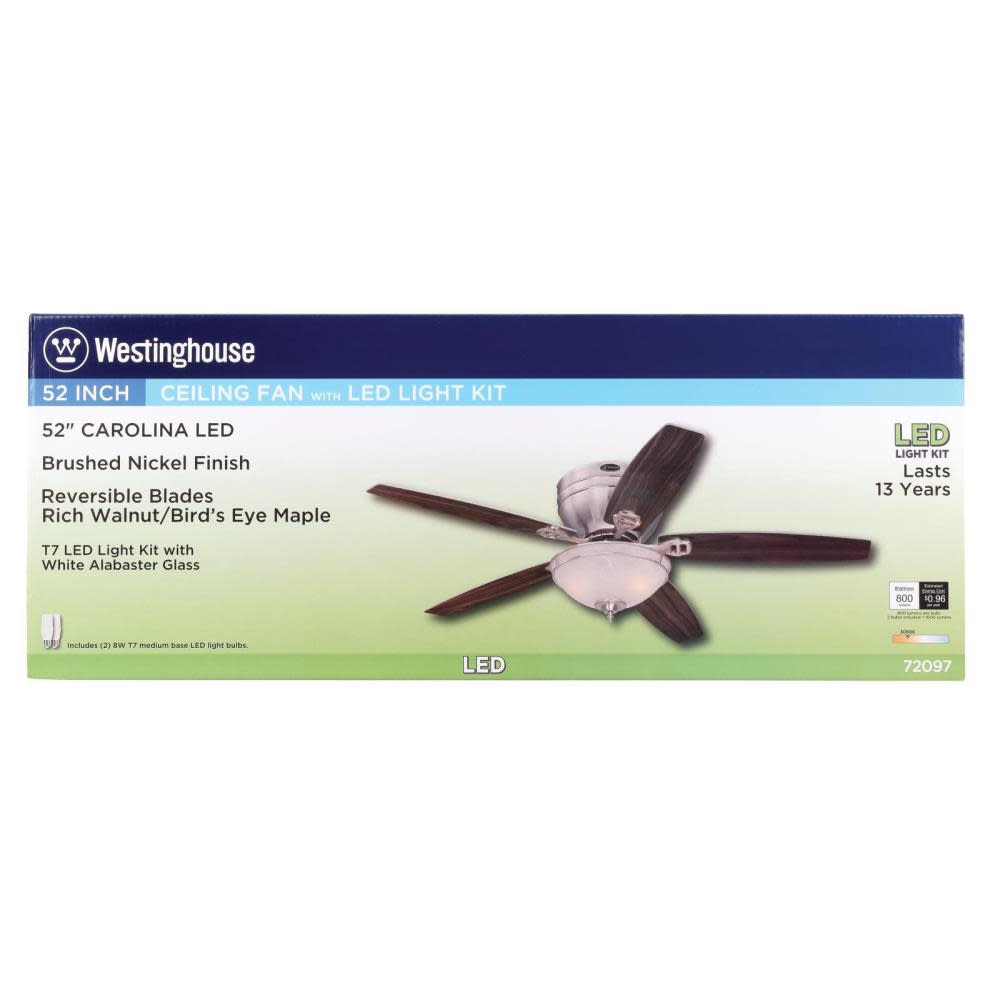 Westinghouse Lighting 7209700 52 in. Indoor Ceiling Fan with LED Light Kit Brushed  Nickel