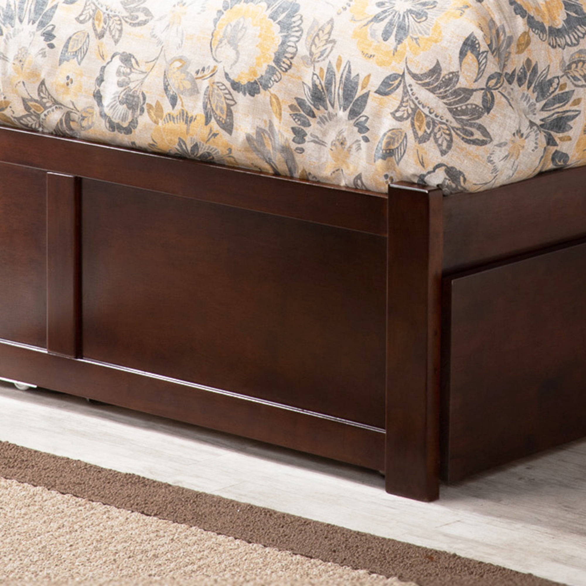 AFI Madison Full Solid Wood Platform Bed with Footboard & Full Trundle, Walnut