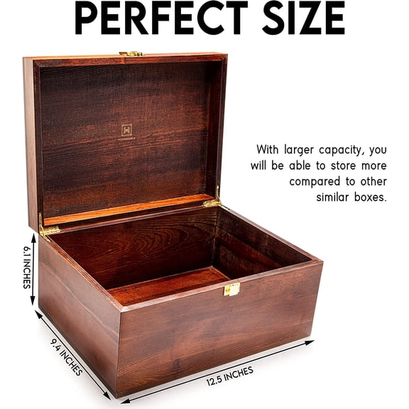 Wooden Gift Boxes - Large Memory Box For Keepsakes, Decorative Boxes With Lids, Wood Boxes With Hinged Lid, Storage Box With Lid, Chocolate Brown