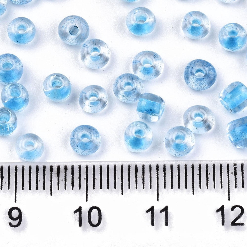 1Bag 6/0 Glass Seed Beads Transparent Inside Colours Round Hole Round Deep Sky Blue 6/0 4~5x2.5~4.5mm Hole: 1.2mm about 4500pcs/bag