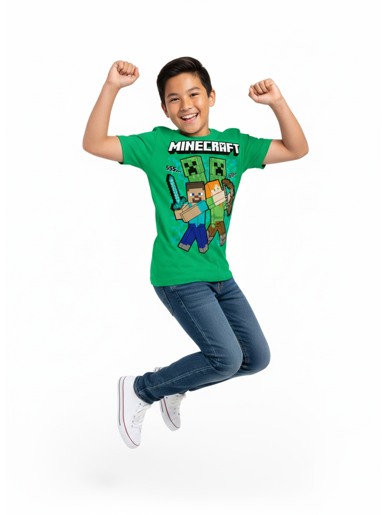 Minecraft Boys' Graphic T-Shirt with MC Heads Design, Green photo 3