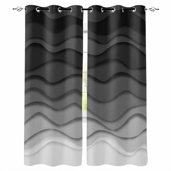Fsddascl Black Ombre Stripes Blackout Curtains for Bedroom/Living Room, Thermal Insulated Kitchen Curtains, Modern Abstract Sea Waves Spray Art Grommet Darkening Window Treatment Drapes 52"x72"x2
