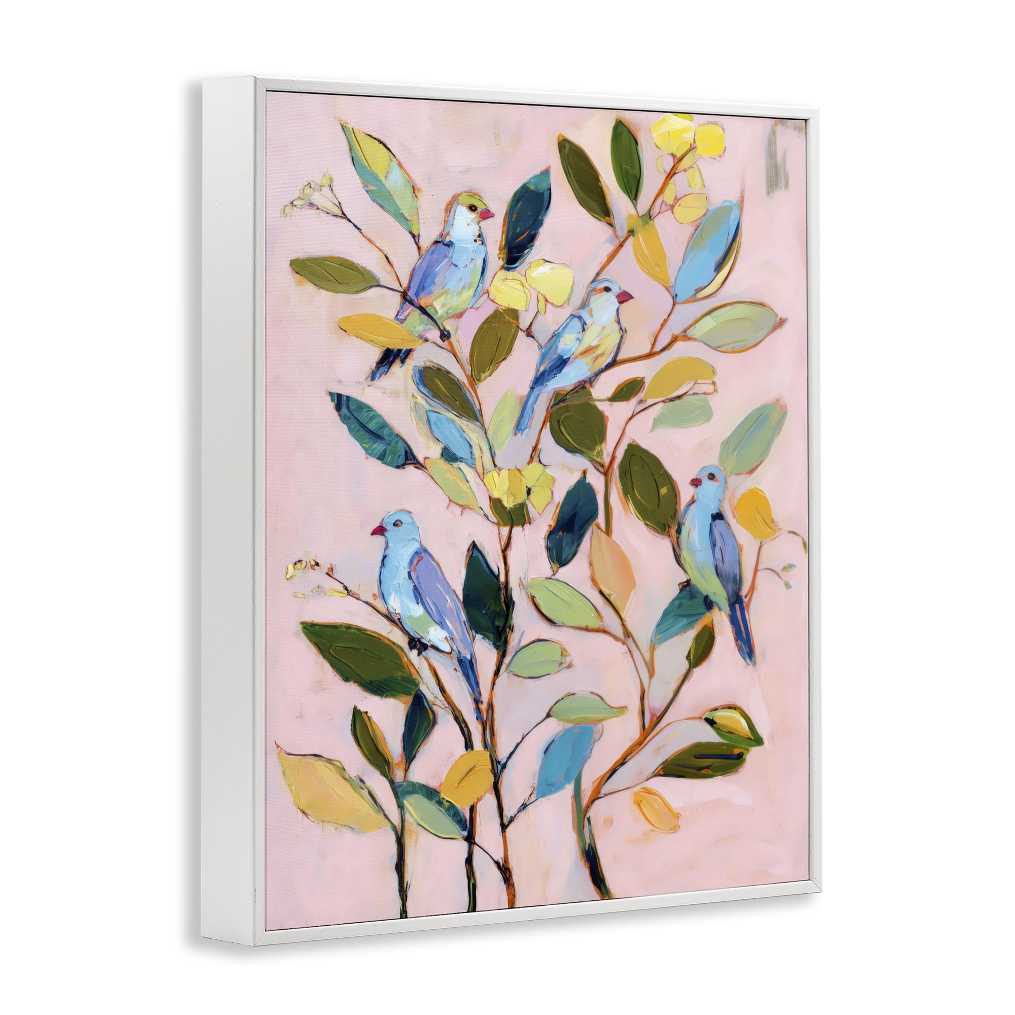 Stupell Industries Birds Between Leaves Impression White Framed Giclee Art, design by Sisi and Seb