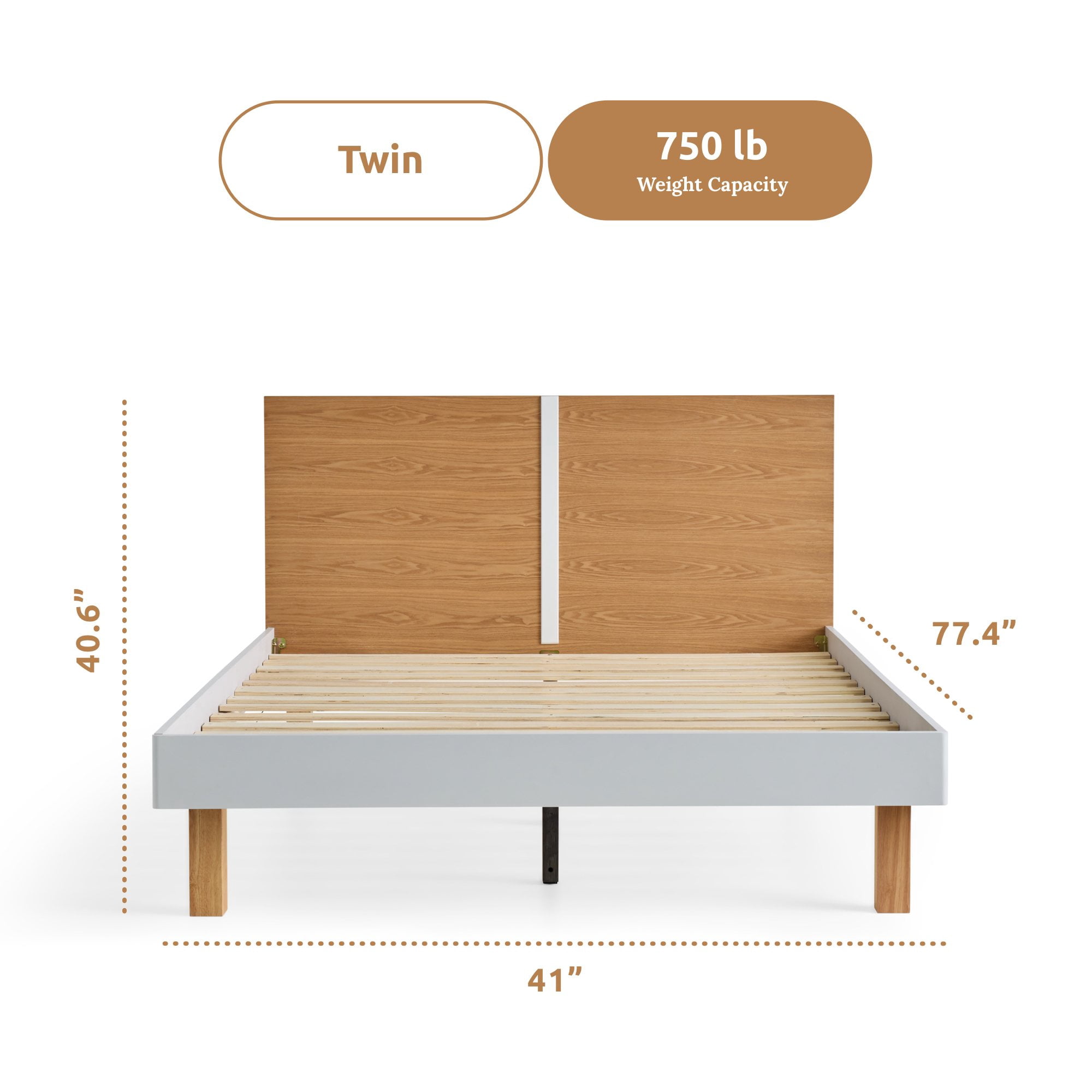 Rest Haven Modern Wood Platform Bed, Twin, Natural & White