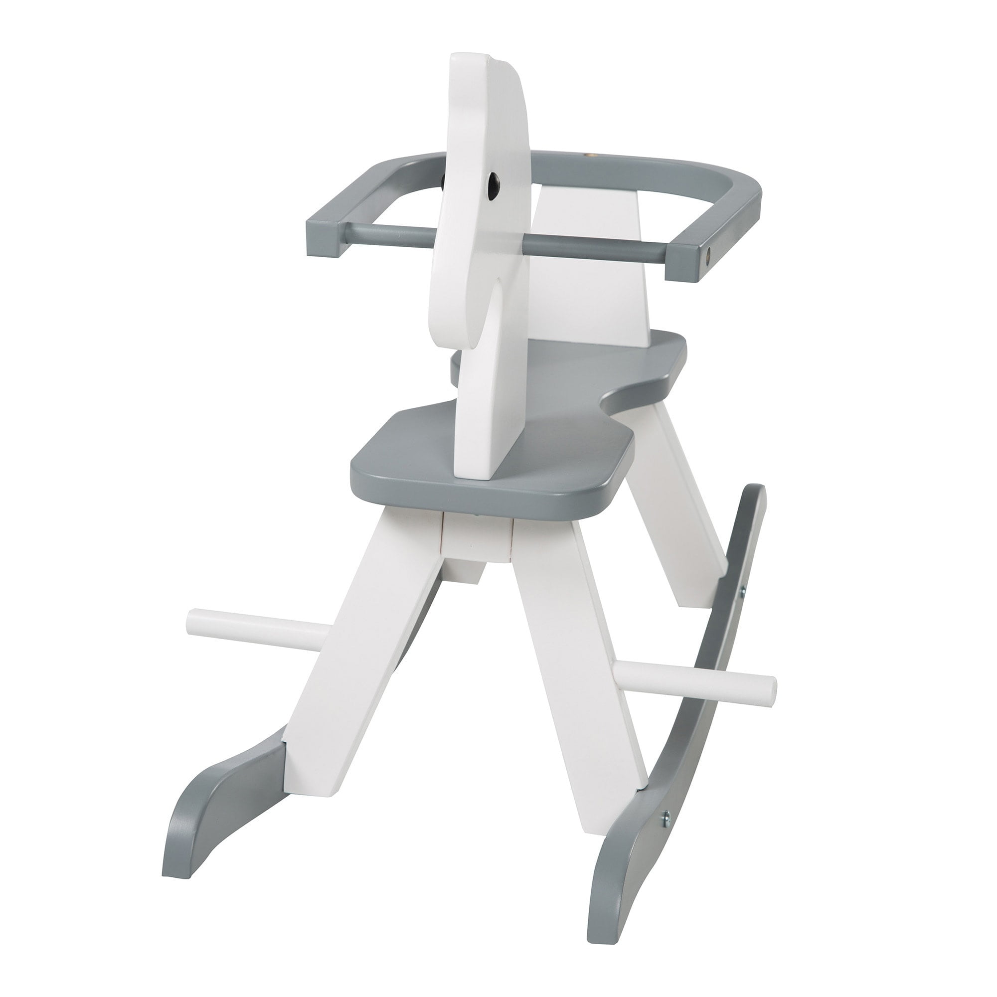 Roba Wooden Rocking Horse - White & Gray - Solid Wood Lacquered, Ride-On, Grows With the Child, Removable Protective Ring, 55 Lb Capacity, For 18+ Months