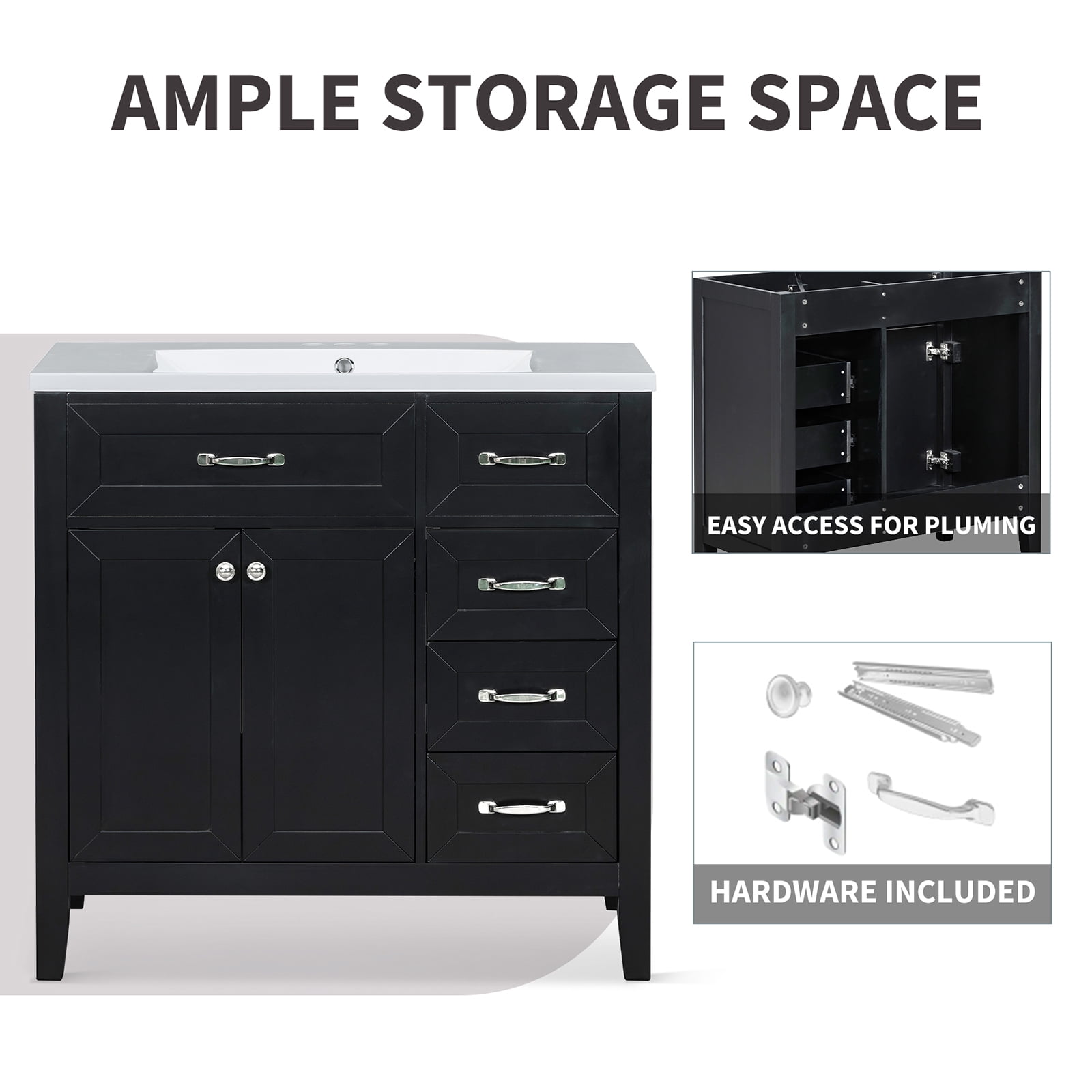 36" Bathroom Vanity with Single Sink Combo,Modern Bathroom Storage Cabinet with 3 Drawers,Freestanding Bathroom Vanities Bathroom Vanity Cabinet with Top Sink