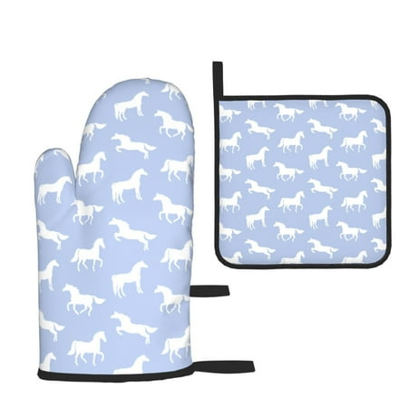 

Kitchen Baking 3 Piece Set Microwave Heat Proof Hand Set Oven Mitts For Kitchen Open Lid Microwave Oven Dishes Outdoor Barbecue White Horse Blue Pattern
