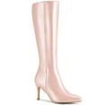 thumbnail image 1 of BLISSFUL STEP Women's Boot Pointed Toe Side Zipper Stiletto Heel Knee High Boots Pink 8, 1 of 7