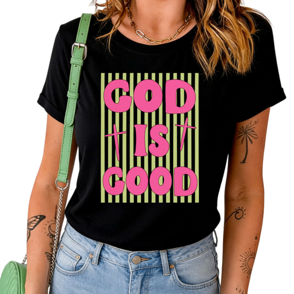 UNISHE Women's Vibrant Letter Print T-Shirt Colorful Striped Background Graphic Tee Casual Short Sleeve Crewneck Top