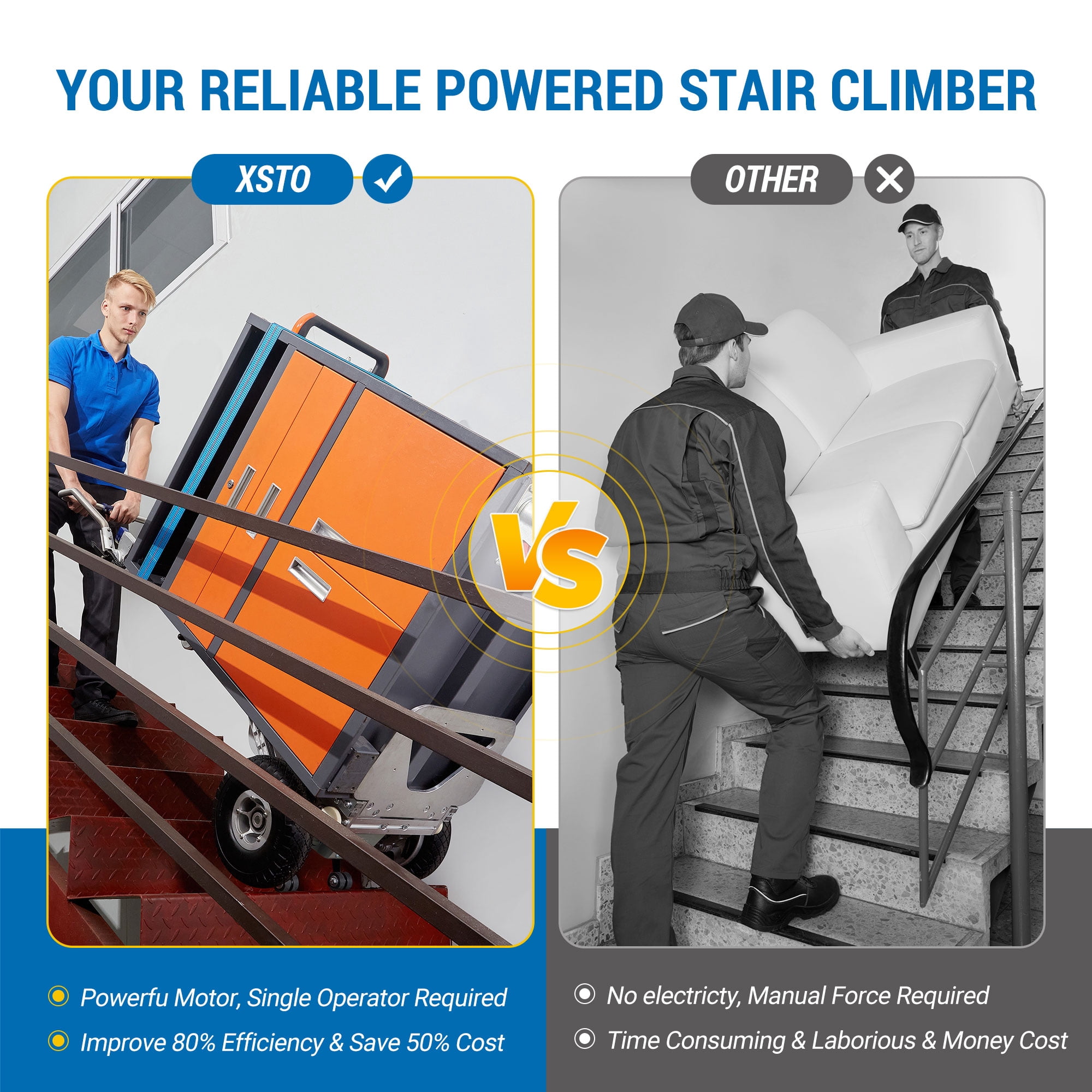 Electric Stair Climbing Dolly Hand Truck with Brake,Powered Stair Climbing Hand Trucks Dolly Cart for Moving,463lbs Capacity Heavy Duty Stair Climber(XSTO ZW7210GC)
