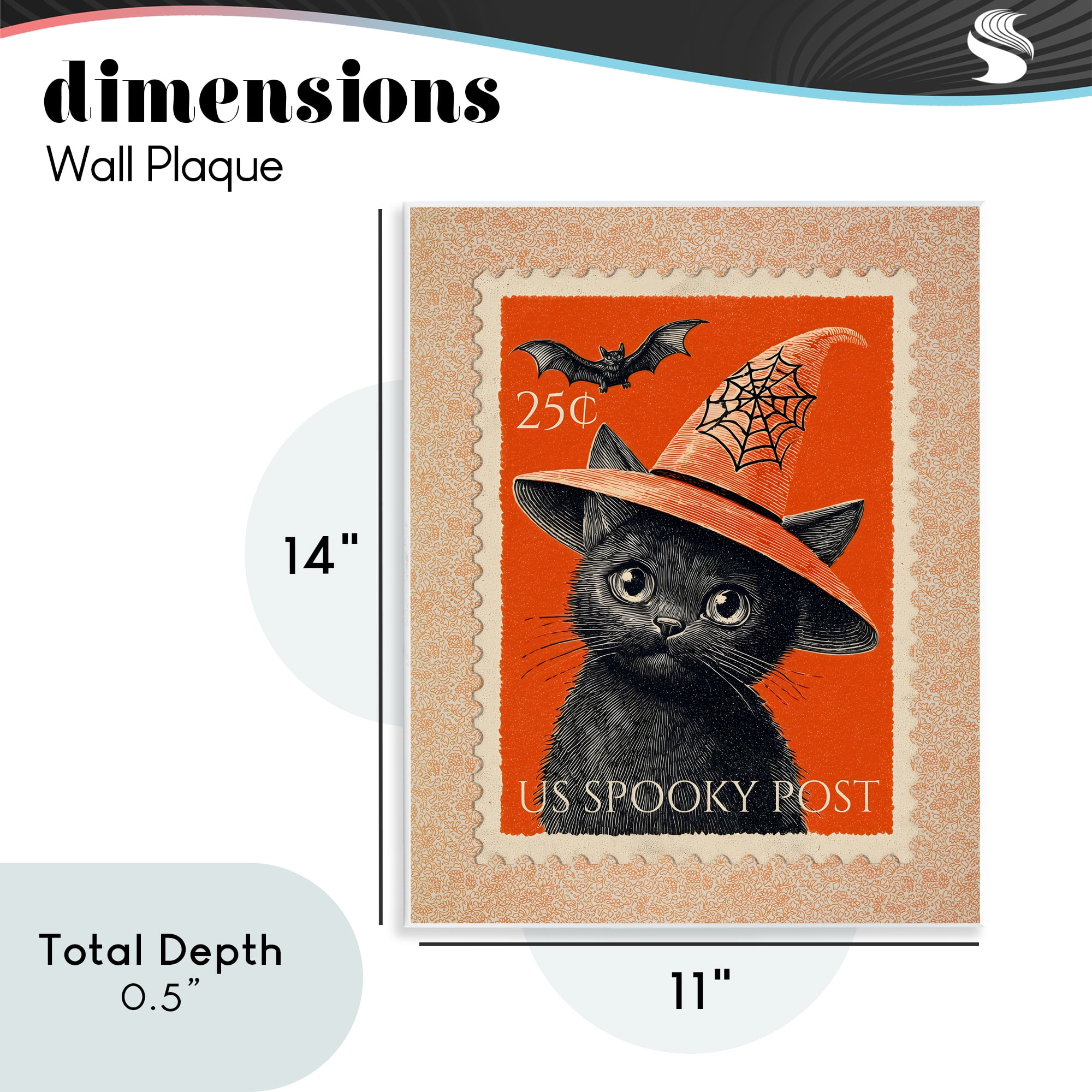 Vintage Black Cat Stamp Wall Plaque Art, design by Arlington Prints