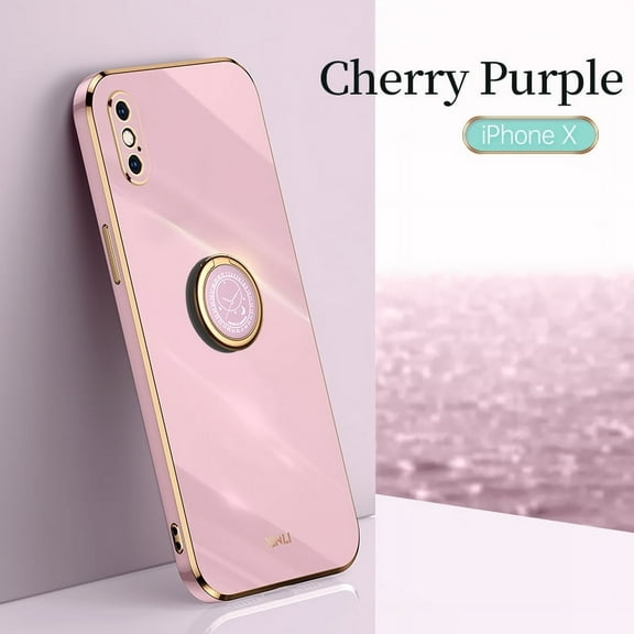 Cute Case for (4.7 Inch) iPhone SE 2020 & iPhone 8 & iPhone 7, with Phone Ring Holder, Durable Silicone Grip Stand Case, Slim Lightweight Thin Cover, Sturdy Anti-Scratch Protective Case (Purple)