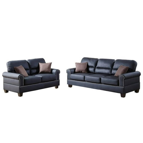 Pemberly Row 2 Piece Faux Leather Sofa and Loveseat Set in Black Color