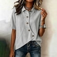 thumbnail image 4 of IUYRTFE Women's Short Sleeve Asymmetrical Button Down Shirt Collared Linen Feel Summer Casual Blouse with Irregular Hem, 4 of 5