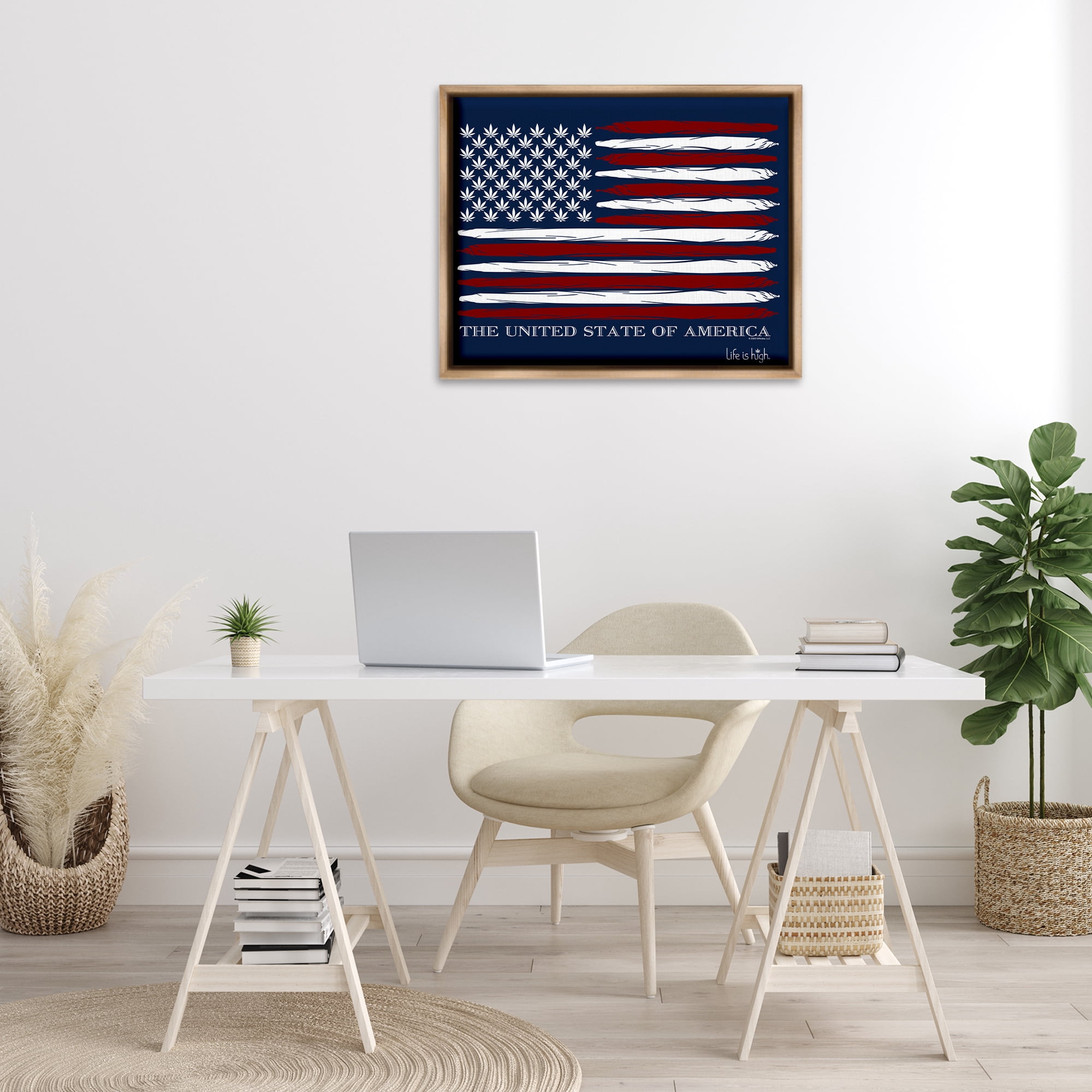Stupell Industries Herb America Flag Novelty & Humor Painting Brown Floater Framed Canvas Art Print Wall Art, 31 x 25