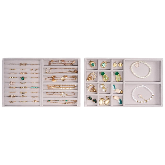 Bandejas organizadoras de joyas ProCase, apilables, 2 capas, color gris