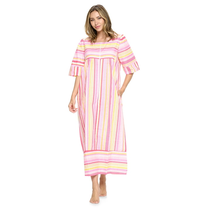 Casual Nights Women's Zip Front Woven House Dress 3/4 Sleeves Housecoat