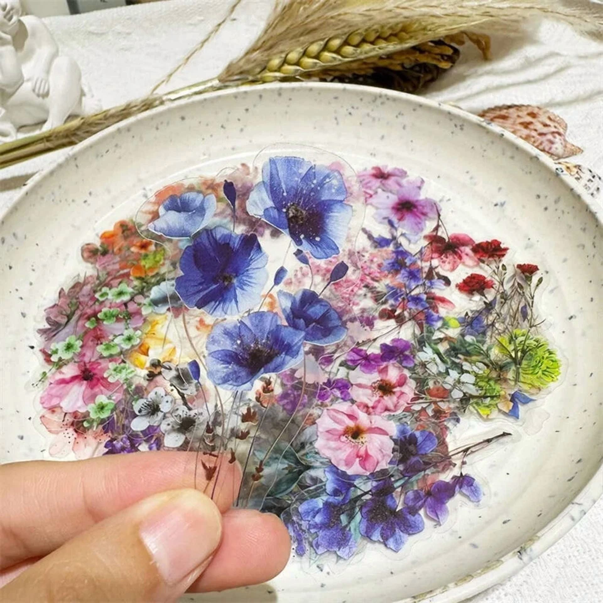 FLINT - 50Pcs Colorful Flower Pet Sticky Sticker Aesthetic Korean Stationery Diy Transpa